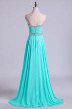 Load image into Gallery viewer, 2024 Prom Dresses A Line Floor Length Sweetheart Chiffon With Rhinestone