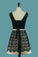 2022 Satin & Lace Scoop A Line Bicolor Cocktail Dresses Short/Mini