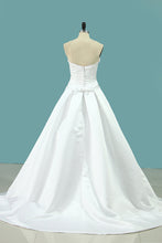 Load image into Gallery viewer, 2024 Wedding Dresses Satin A Line With Beading And Bow Knot Court Train