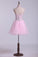 2024 Halter A-Line Short/Mini Homecoming Dresses With Beads Tulle