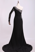 Load image into Gallery viewer, 2022 One Sleeve Column/Sheath Prom Dresses Black