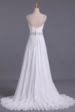 Load image into Gallery viewer, 2024 White Wedding Dress Sweetheart A Line Pleated Bodice With Detachable Straps Beaded Chiffon