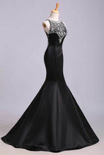 Load image into Gallery viewer, 2022 Scoop Beaded Satin&amp;Tulle Prom Dress Mermaid/Trumpet Black