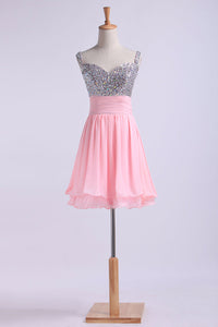 2022 Homecoming Dresses Straps Chiffon Short With Beading