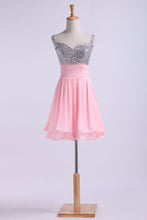 Load image into Gallery viewer, 2022 Homecoming Dresses Straps Chiffon Short With Beading