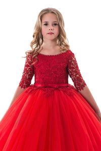 2024 New Arrival Scoop Ball Gown Flower Girl Dresses Mid-Length Sleeves Tulle