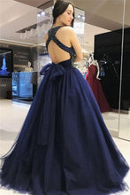 Load image into Gallery viewer, Ball Gown Long Navy Blue Beading Tulle Princess Prom Dresses Quinceanera Dresses
