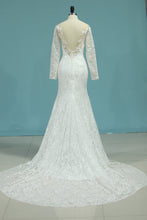 Load image into Gallery viewer, 2022 Wedding Dresses Mermaid V Neck With Applique Lace Court Train