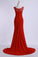 2022 Prom Dresses Off The Shoulder Pleated Bodice Sheath/Column Beaded Court Train
