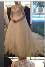 Load image into Gallery viewer, 2024 Wedding Dresses A Line High Neck Long Sleeves Tulle With Applique Zipper Up