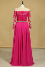 Load image into Gallery viewer, 2024 Scoop Prom Dresses A Line Chiffon With Applique And Beads Sweep Train