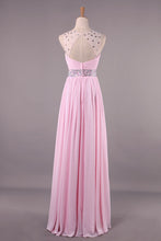 Load image into Gallery viewer, 2024 Bateau Princess Sweep Train Prom Dresses Tulle And Chiffon Beaded