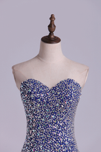 Load image into Gallery viewer, 2024 Homecoming Dresses Sheath Sweetheart Mini With Rhinestones&amp;Beads Dark Royal Blue