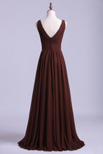 Load image into Gallery viewer, 2024 V-Neck Bridesmaid Dresses A-Line Chiffon With Ruffles