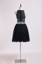 Load image into Gallery viewer, 2022 Halter Prom Dress Beaded Bodice A Line Tulle Short/Mini