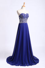 Load image into Gallery viewer, 2024 Prom Dress Sweetheart Beaded Bodice A Line Chiffon Dark Royal Blue