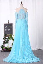 Load image into Gallery viewer, 2022 Scoop Long Sleeves Prom Dresses  Tulle With Applique A Line