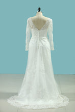 Load image into Gallery viewer, 2022 V Neck Sheath Wedding Dresses With Applique Long Sleeves Detachable Train
