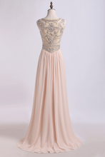Load image into Gallery viewer, 2022 Prom Dress Scoop A Line Beaded Tulle Bodice With Chiffon Skirt