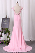 Load image into Gallery viewer, 2022 Evening Dresses Mermaid Spandex Scoop Cap Sleeves With Beading