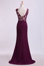 Load image into Gallery viewer, 2022 Straps Prom Dresses With Slit&amp;Applique Floor Length Chiffon