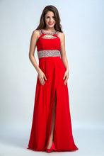 Load image into Gallery viewer, 2022 Sexy Prom Dresses A Line Scoop Sweep/Brush Red Open Back