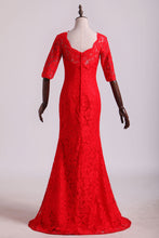 Load image into Gallery viewer, 2022 Bateau Mid-Length Sleeve Prom Dresses Sheath Lace Floor Length