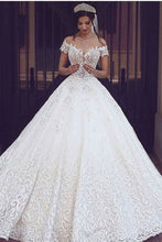 Load image into Gallery viewer, 2024 Off The Shoulder A Line Wedding Dresses With Applique Tulle