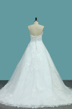 Load image into Gallery viewer, 2022 New Arrival Sweetheart Tulle With Applique A Line Wedding Dresses