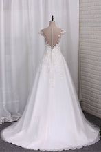Load image into Gallery viewer, 2022 A Line Wedding Dresses Scoop Tulle With Applique Court Train