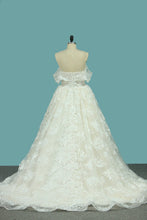 Load image into Gallery viewer, 2022 A Line Lace Off The Shoulder Wedding Dresses Chapel Train New Arrival