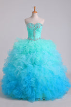 Load image into Gallery viewer, 2022 Quinceanera Dresses Ball Gown Floor Length With Beads And Ruffles