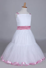 Load image into Gallery viewer, 2024 Flower Girl Dresses A-Line Straps Tea Length Organza