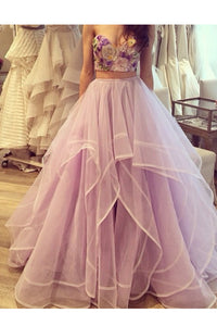 2022 Two Pieces Sweetheart Prom Dresses Tulle With Embroidery