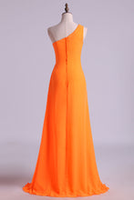Load image into Gallery viewer, 2024 One Shouder Column Evening Dresses Chiffon With Beads With Ruffles