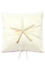 Load image into Gallery viewer, Beach Themed Ring Pillow In Satin With Starfish And Seashell