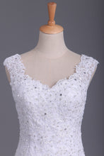 Load image into Gallery viewer, 2024 Off The Shoulder Wedding Dresses Mermaid Tulle With Applique And Beads Court Train