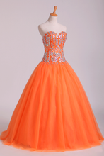 Load image into Gallery viewer, 2022 Quinceanera Dresses Ball Gown Sweetheart Beaded Bodice Floor Length Tulle