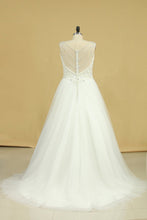 Load image into Gallery viewer, 2022 Plus Size A Line Straps Wedding Dresses Tulle With Beading Chapel Train