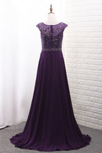 Load image into Gallery viewer, 2024 Chiffon Mother Of The Bride Dresses Scoop A Line With Beads Bodice Sweep Train