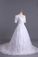 2022 New Arrival Wedding Dresses Boat Neck Short Sleeves Chapel Train With Applique