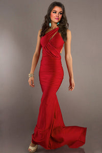 Elegant Prom Dresses 2022 Red Sheath/Column One Shoulder Chiffon Sweep/Brush Train