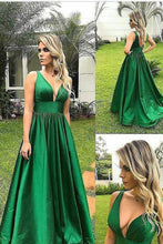 Load image into Gallery viewer, 2024 A Line Straps Open Back Taffeta Prom Dresses Sweep Train