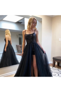 Sequins Short Dress With Detachable Tulle Long Skirt Prom Dress
