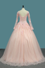 Load image into Gallery viewer, 2024 V Neck Quinceanera Dresses Ball Gown Long Sleeves Tulle With Applique