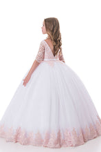 Load image into Gallery viewer, 2024 Scoop Ball Gown Mid-Length Sleeves Tulle With Applique Flower Girl Dresses