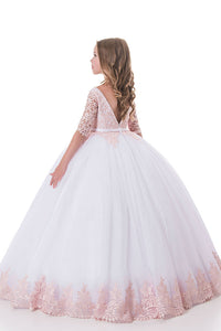 2024 Scoop Ball Gown Mid-Length Sleeves Tulle With Applique Flower Girl Dresses