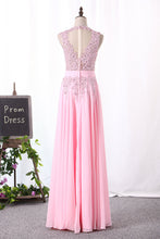 Load image into Gallery viewer, 2024 Prom Dresses Chiffon A Line Scoop With Applique Floor Length