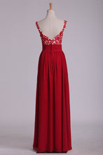 Load image into Gallery viewer, 2024 Prom Dress Spaghetti Straps A Line Chiffon With Applique And Beads