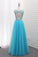 2022 A Line Tulle Bateau Open Back Beaded Bodice Floor Length Prom Dresses